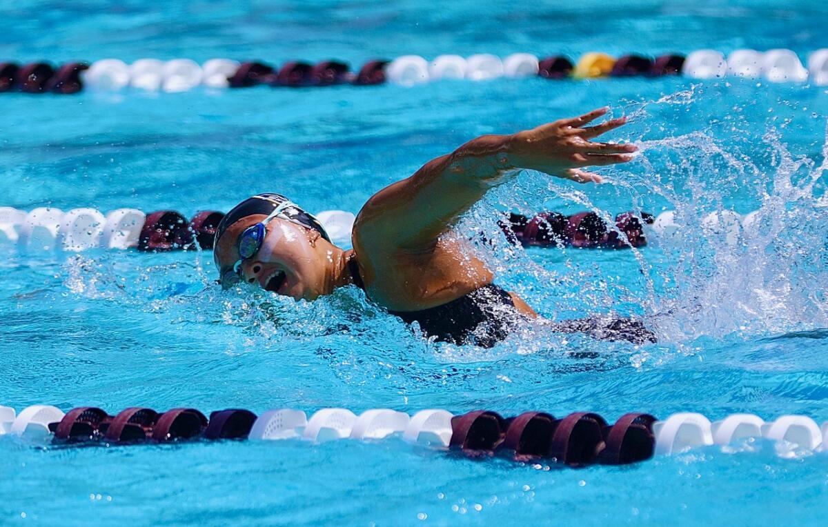 Fountain Valley’s Alyssa Ton wins the 200-yard freestyle in 1:45.15.