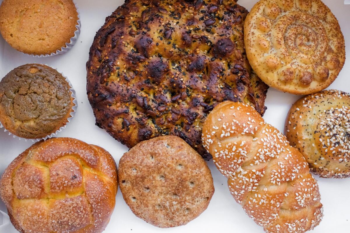 A mix of regional Iranian breads and pastries.