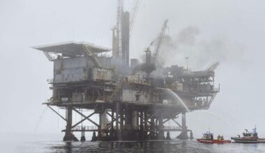 Southern California oil rig catches fire, workers evacuated