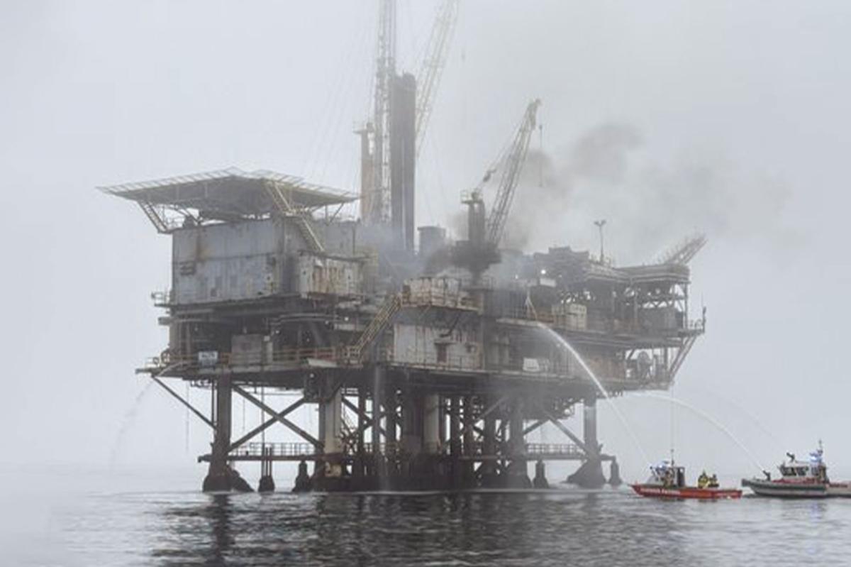 Southern California oil rig catches fire, workers evacuated