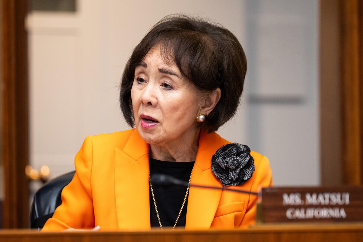 A woman speaks during a hearing 