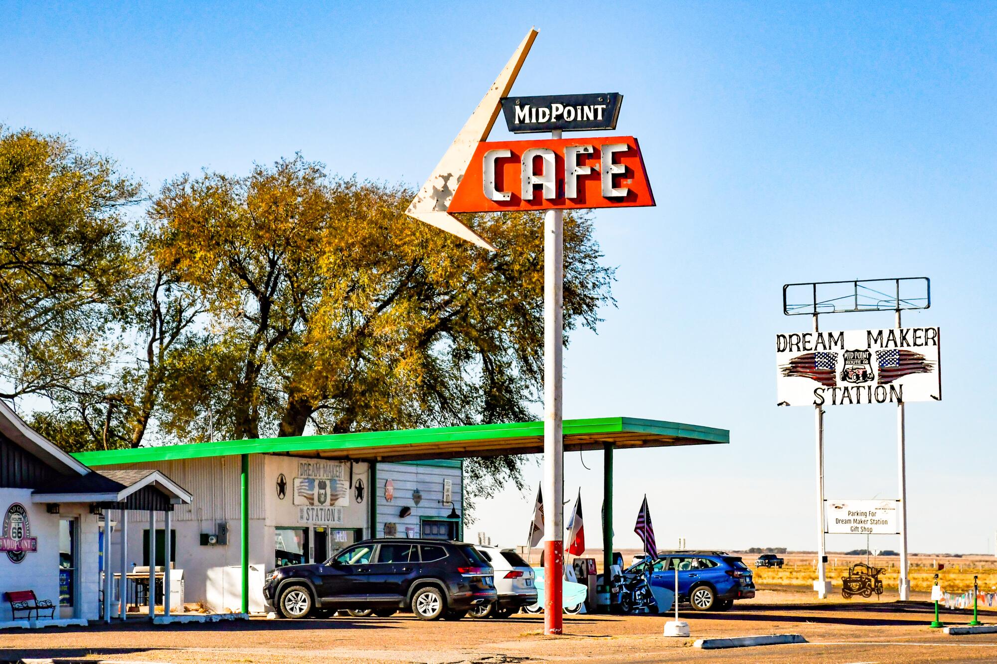 The Midpoint Cafe in Adrian, Texas, celebrates the halfway point on Route 66 between Chicago and Los Angeles.