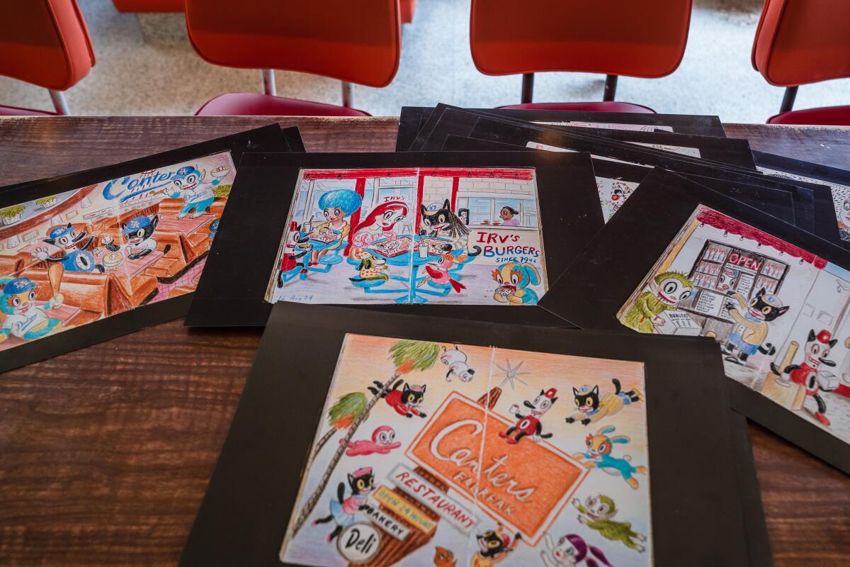 Gary Baseman colored penciled drawings.