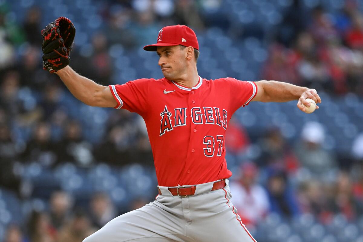 Angels pitcher Brent Suter delivers during a 7-2 loss to the Cleveland Guardians on Monday.