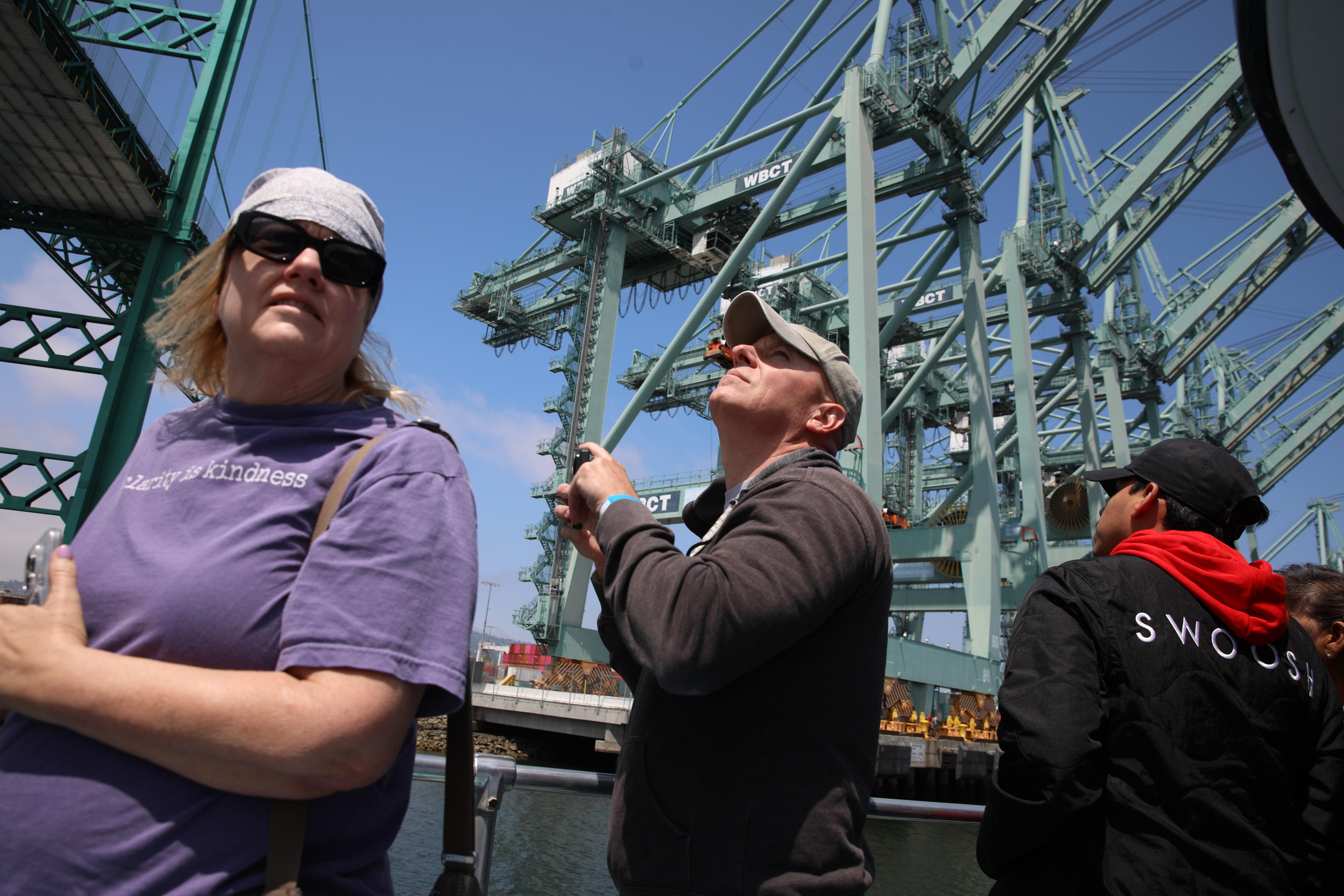 Passengers get close-up views of the ports during a free...