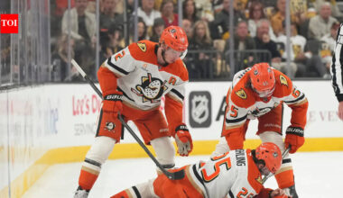 Anaheim Ducks forward Ryan Poehling exits injured after Brayden McNabb hit during heated NHL match against Vegas Golden Knights | NHL News