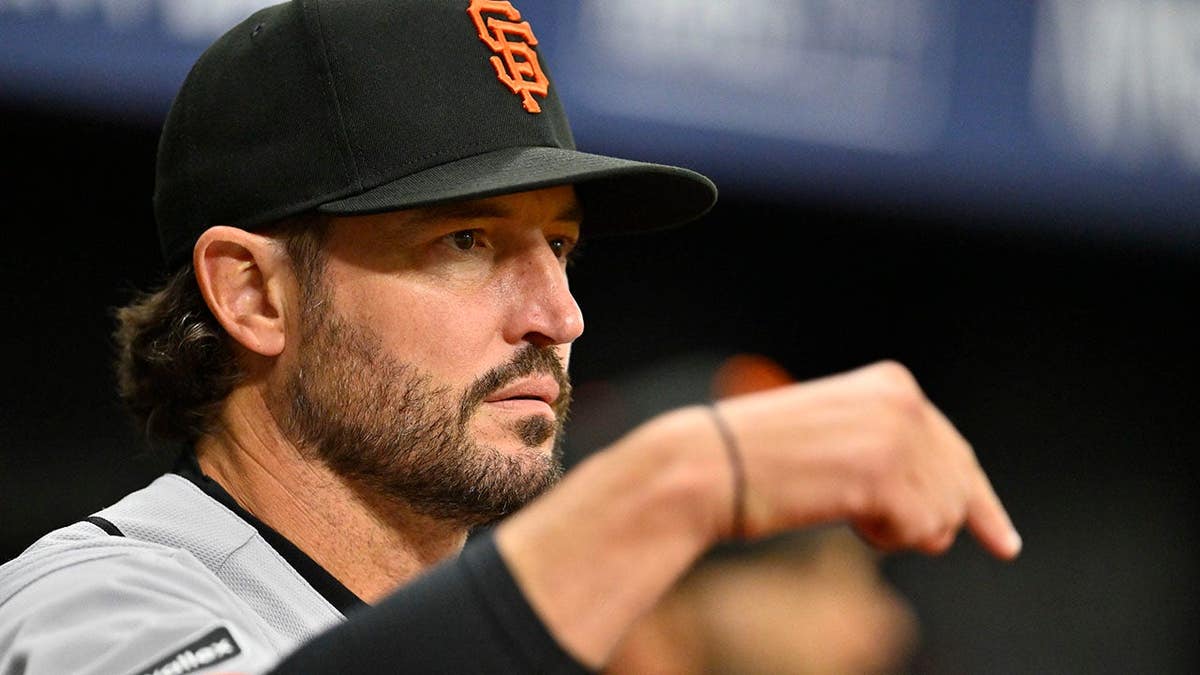 San Francisco Giants manager Tony Vitello reacts during a baseball game at Tropicana Field