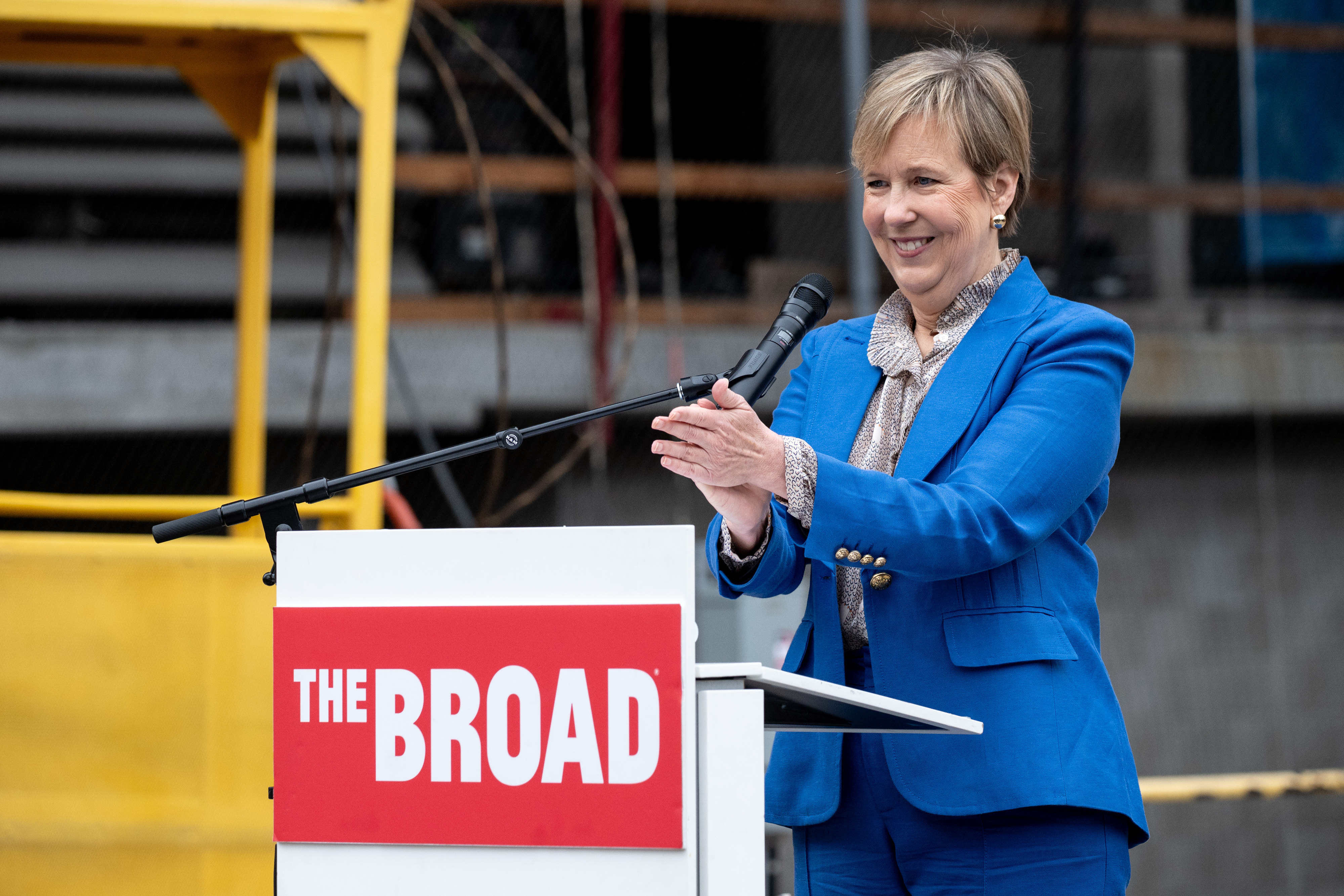 Joanne Heyler, Director and President of the Broad, speaks at...