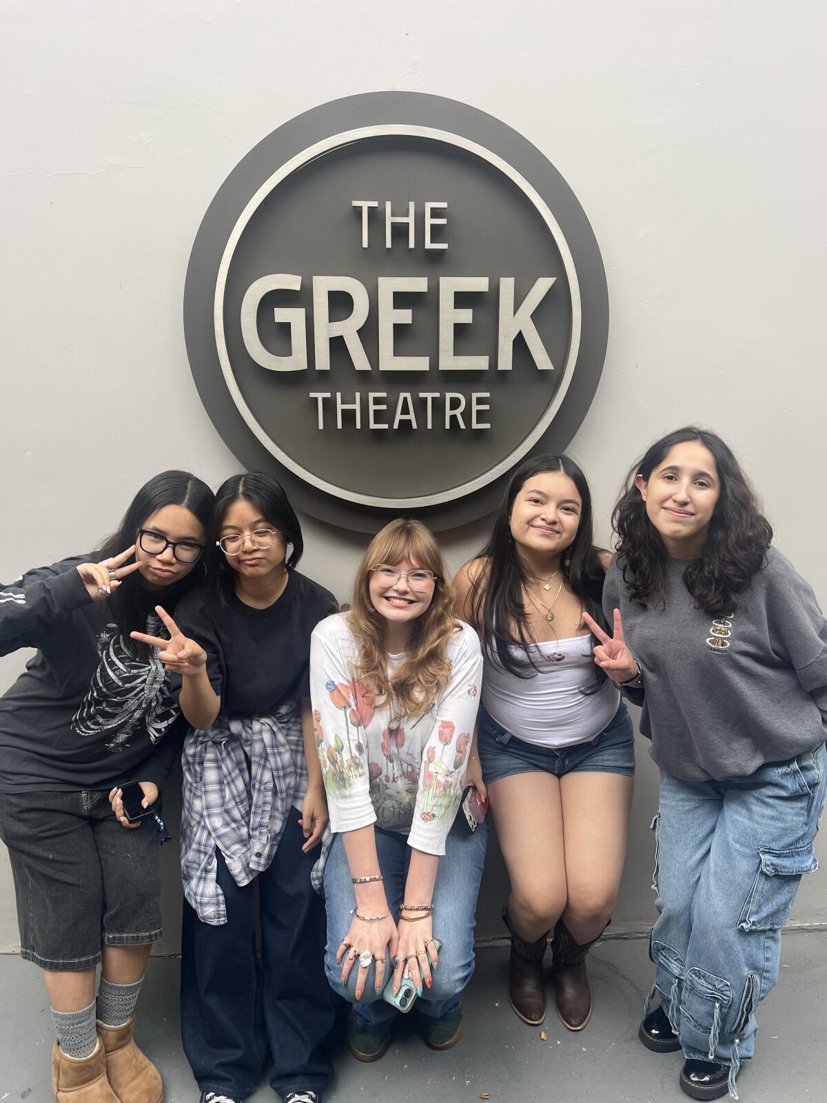 LACHSA students posing in front of the entrance to the Greek Theatre