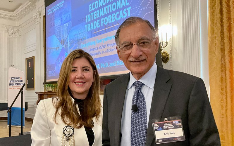 Mira Farka and Anil Puri at the Economic Forecast Conference