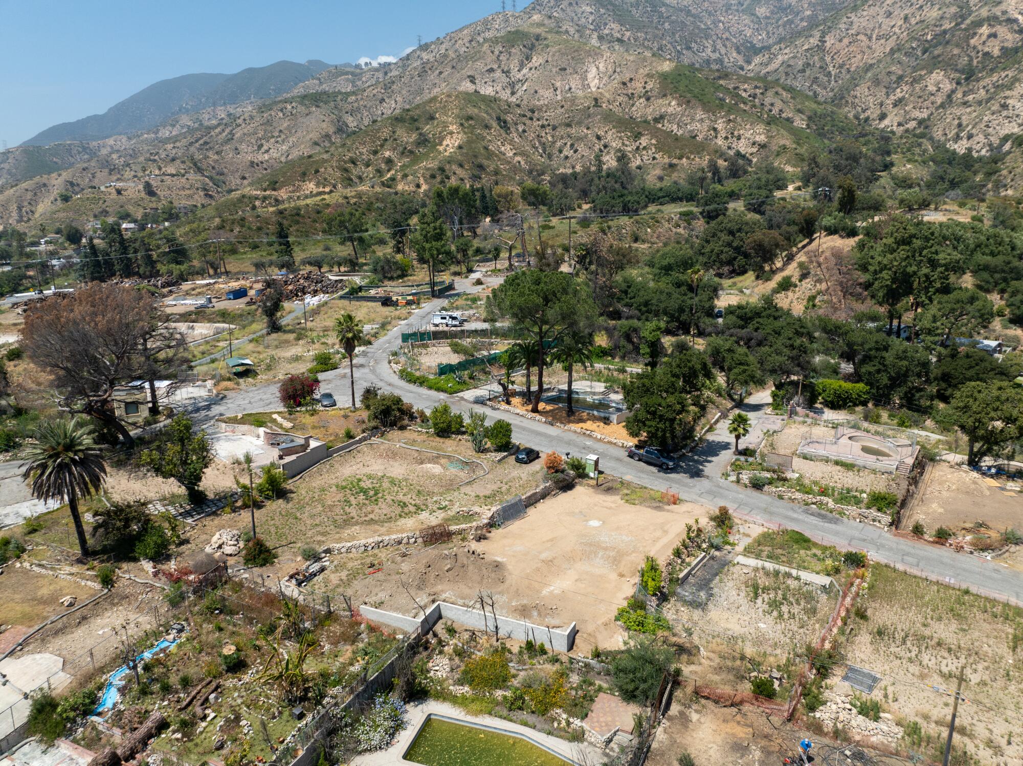 An aerial shot of Alpine Villa Drive, where homes have mostly operated on now-outdated cesspool systems for sewage