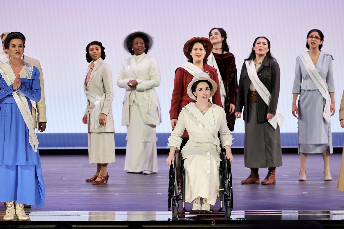 Shaina Taub, Jenna Bainbridge and the cast of "Suffs" during the 77th Annual Tony Awards in 2024.