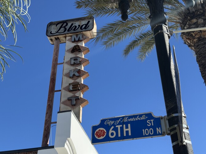 A vintage building sign that says "BLVD MARKET"