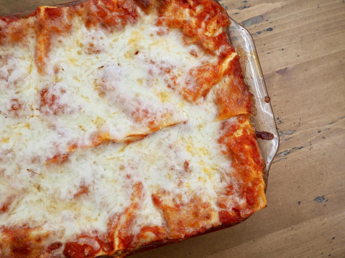 A pan of Zahra Tangorra's ZaZa Lazagna
