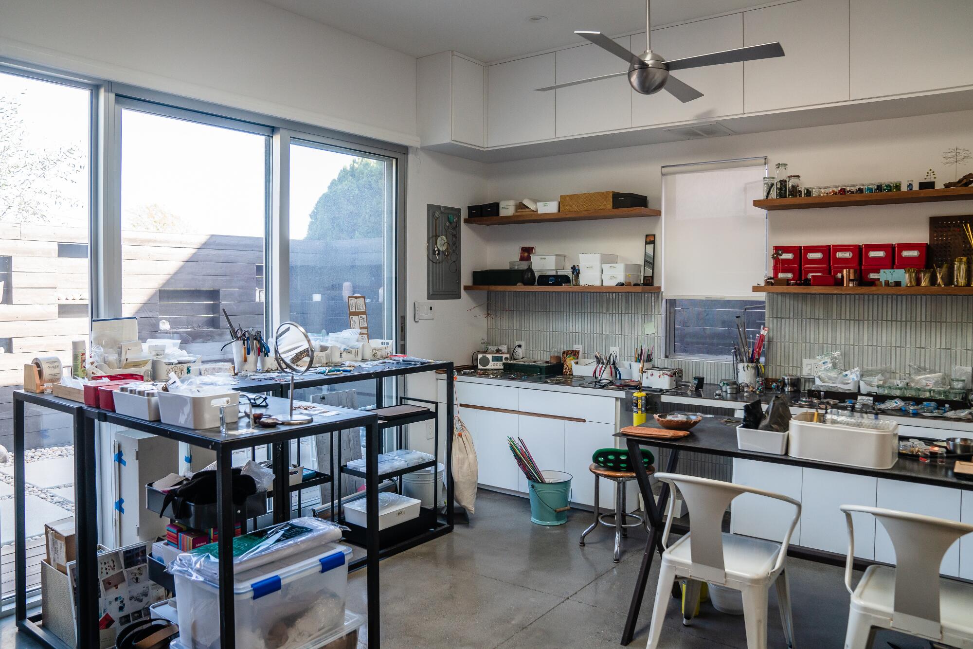Artist Julie Burton's work studio in her ADU in Los Angeles.