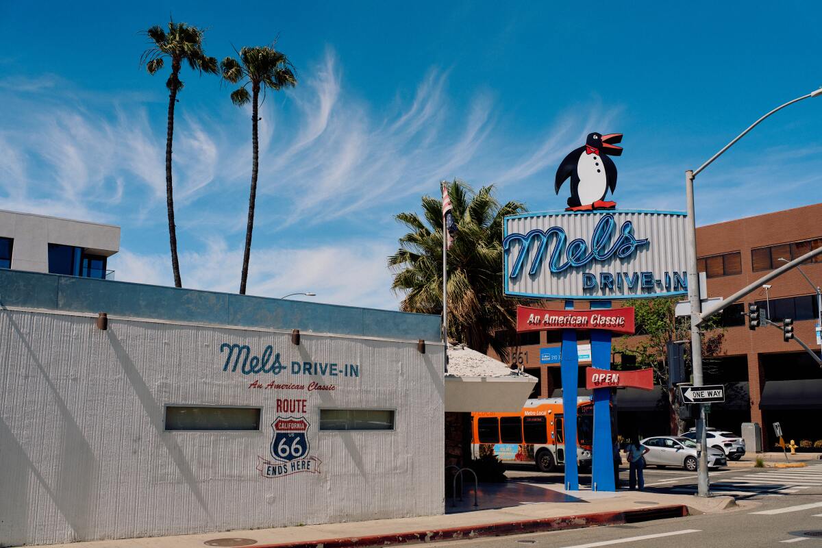 The exterior of Mel's Drive-in Diner. 