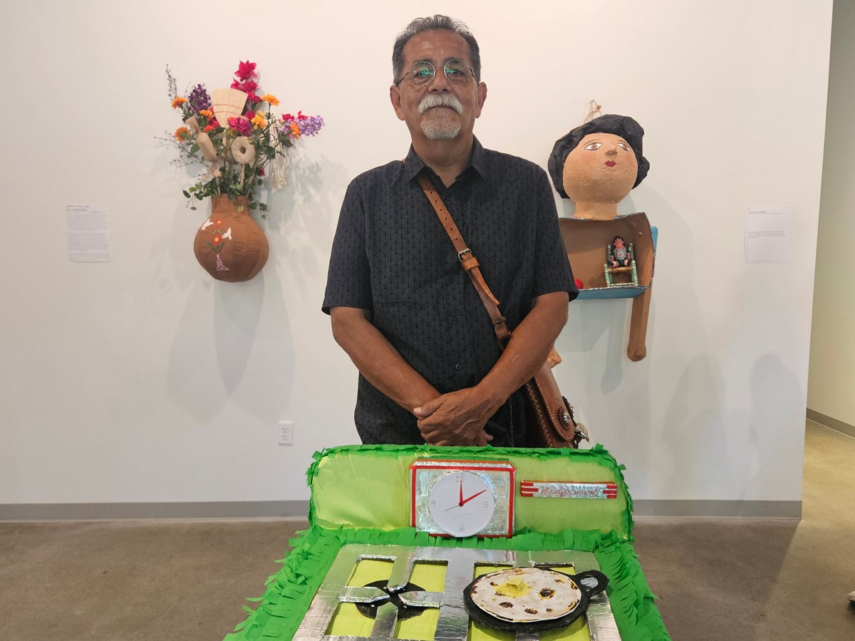 Gilbert Rangel’s piece is a tribute to his mother and other women that nurtured him throughout his life. He says the exhibition’s piñatas reflected the colorfulness of Mexican culture, and the finality of life.