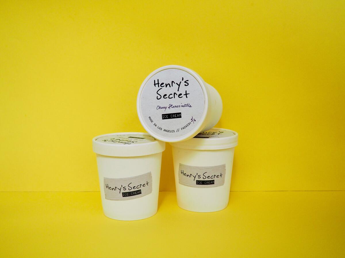 Pints of Henry's Secret ice cream. The ice cream pop-up operates out of West Hollywood with weekly drops.