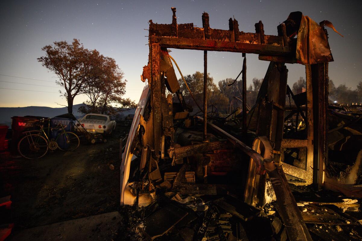 All that is left of a home after the Sandy fire, fueled by high winds,scorched parts of Simi Valley.