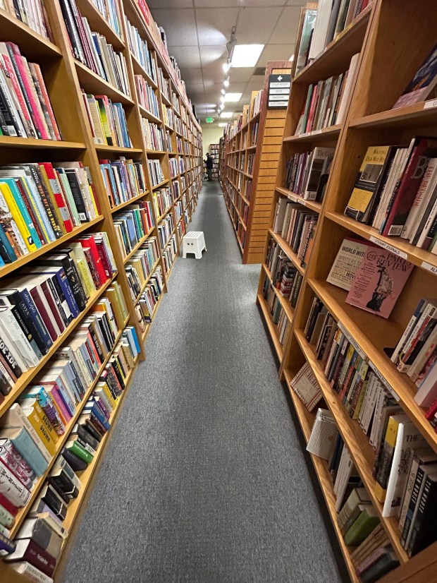 A customer browses inside Pasadena's Book Alley on Jan. 14, 2025. Tom Rogers, the longtime owner, lost his Altadena home in the Eaton fire. His employees started a GoFundMe to help him rebuild. (Photo by Erik Pedersen/SCNG)