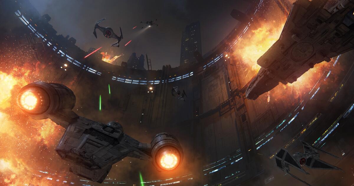 Concept art of the sci-fi-like planet of Coruscant, a new location in Millennium Falcon: Smugglers Run.
