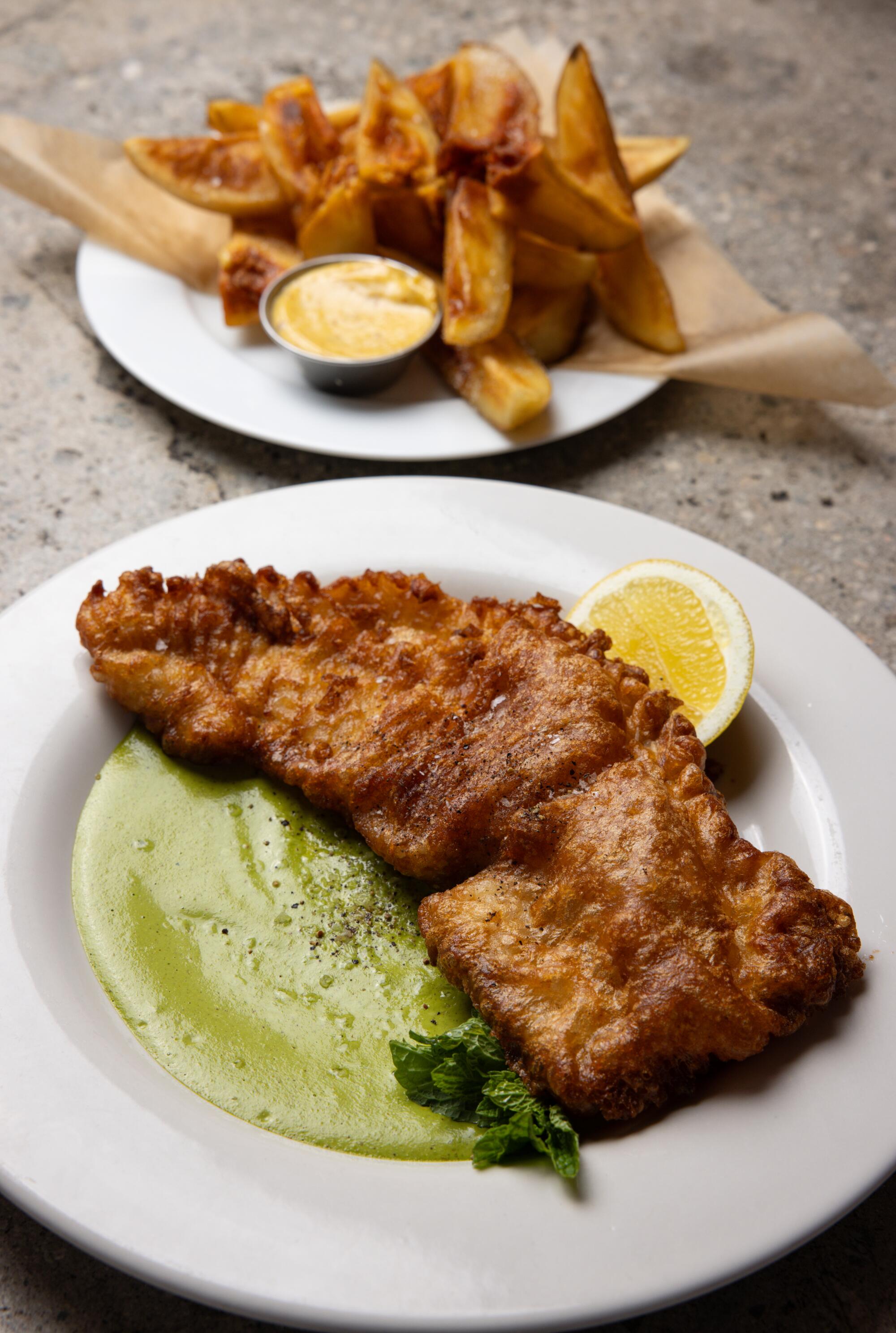 The battered skate wing and salt & vinegar chips at Wilde's in L.A.