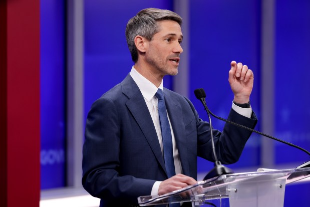 Matt Mahan, Democratic gubernatorial candidate for California, during a gubernatorial debate at KRON Studios in San Francisco, California, US, on Wednesday, April 22, 2026. California will hold its primary election on June 2, where the top two finishers advance to the general election in November regardless of party affiliation. (Photo by: Jason Henry/Nexstar/Bloomberg - Pool/Getty Images)