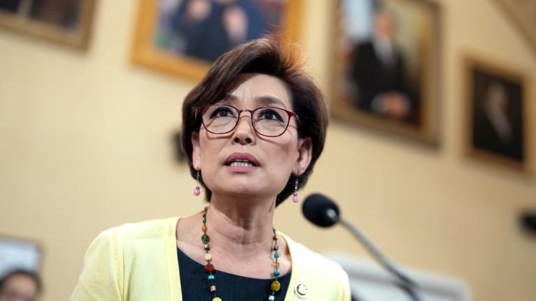 Rep. Young Kim, R-Calif., speaks at the Capitol in Washington,...