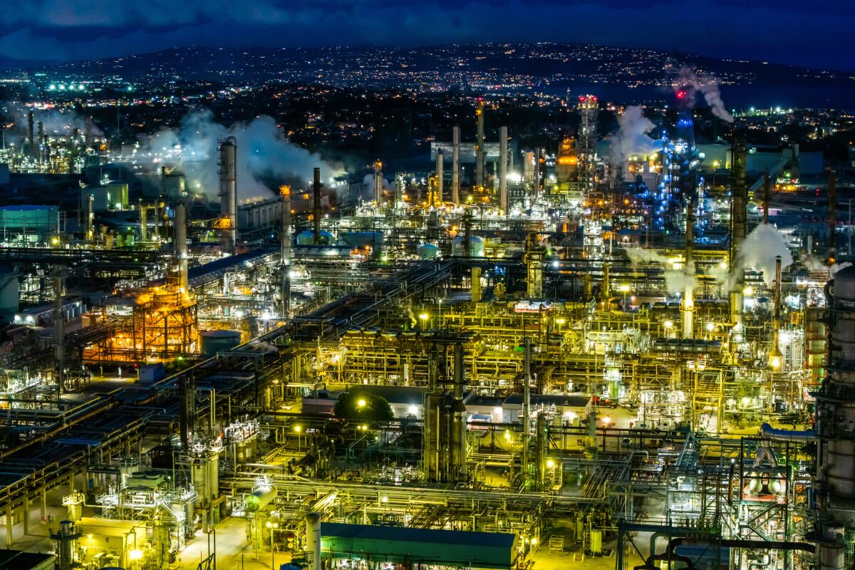 A Chevron refinery in El Segundo in the evening