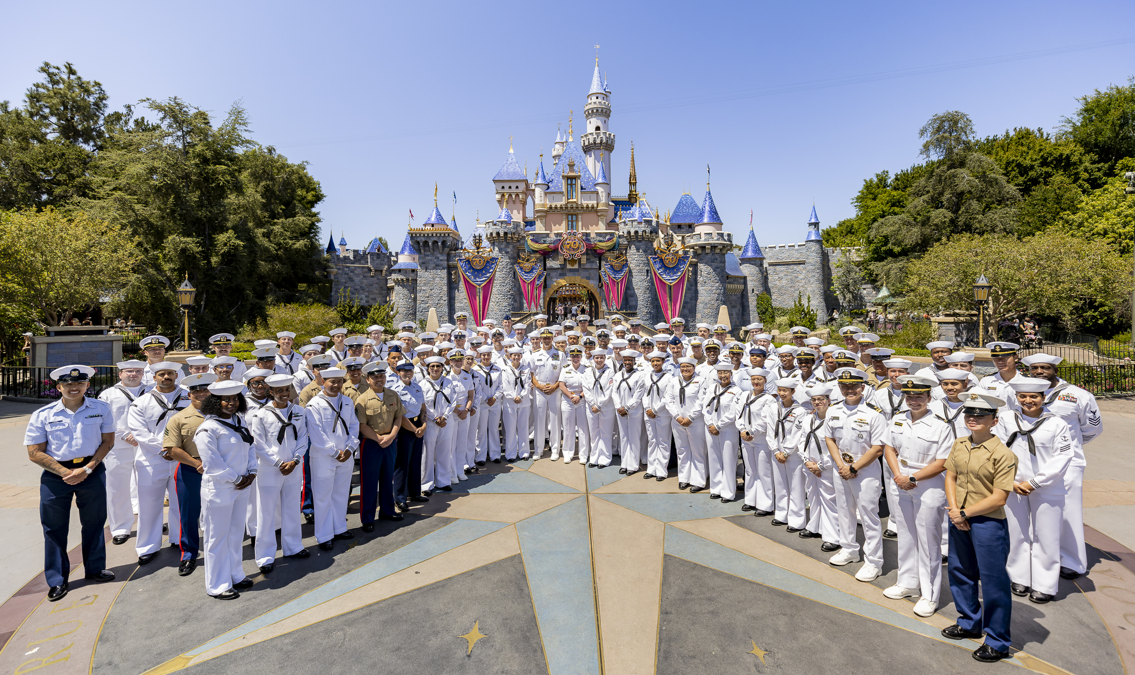 U.S. Sailors, Marines and Coast Guardsmen visit Disneyland during Los...