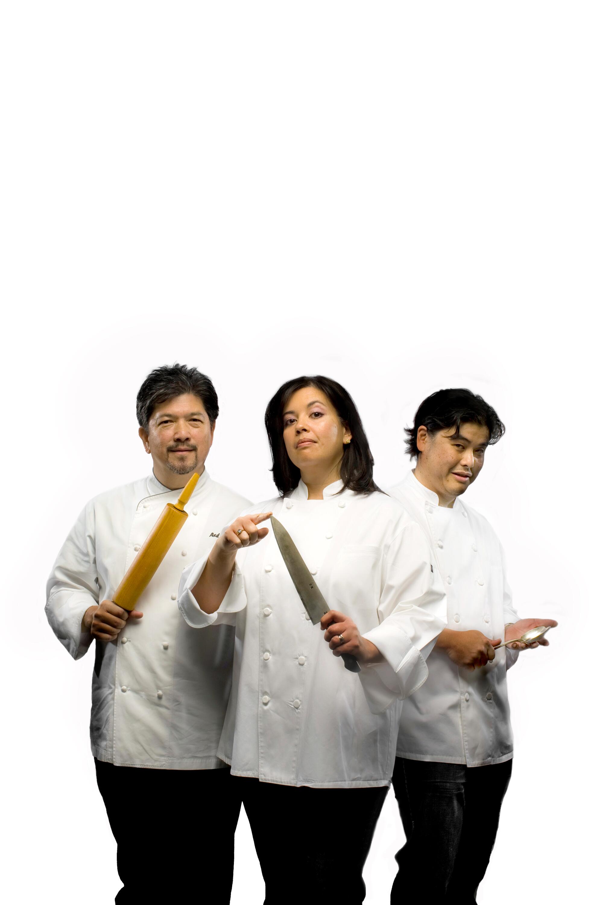 From left, chefs Andre Guerrero, Crisi Echiverri and Gary Menes, photographed in the L.A. Times studio, Feb. 1, 2010. 