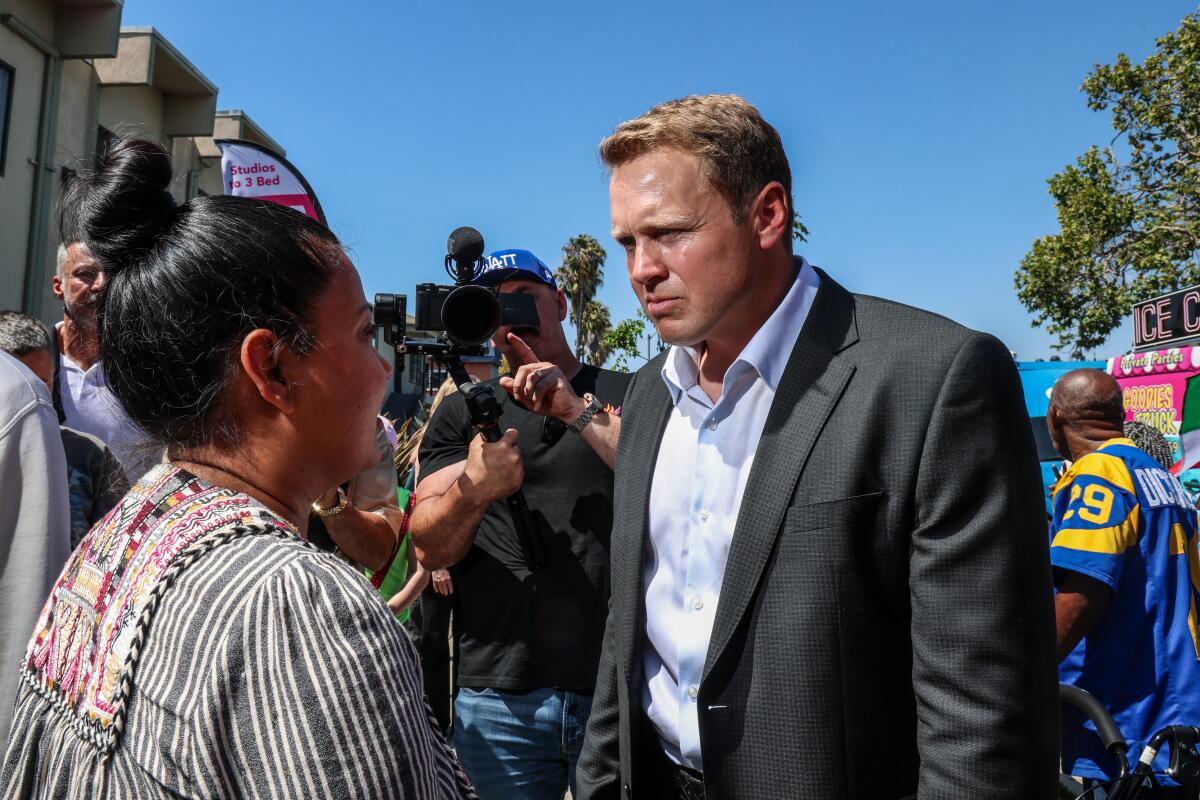 L.A. mayoral candidate Spencer Pratt hosts a campaign "block party" event.
