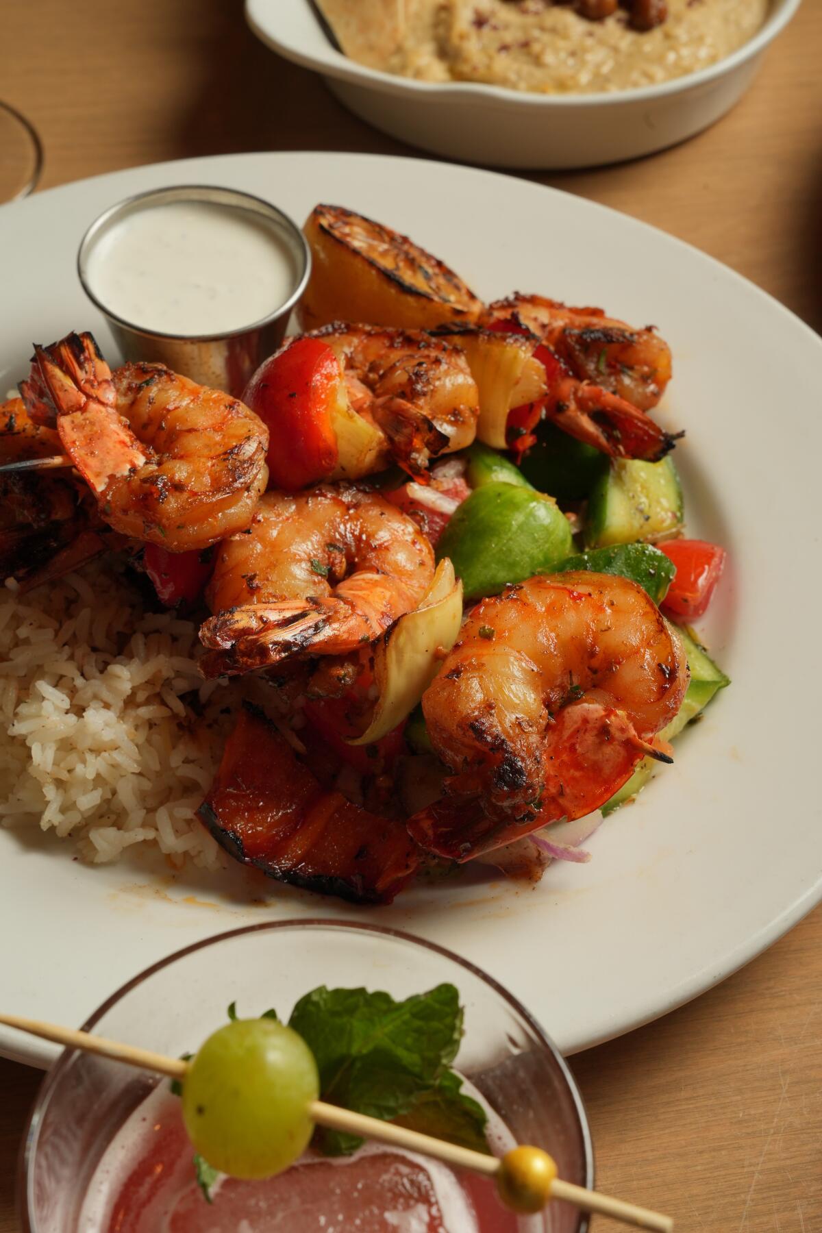 Garlic shrimp kebob is among the menu items at Zov's in San Clemente.