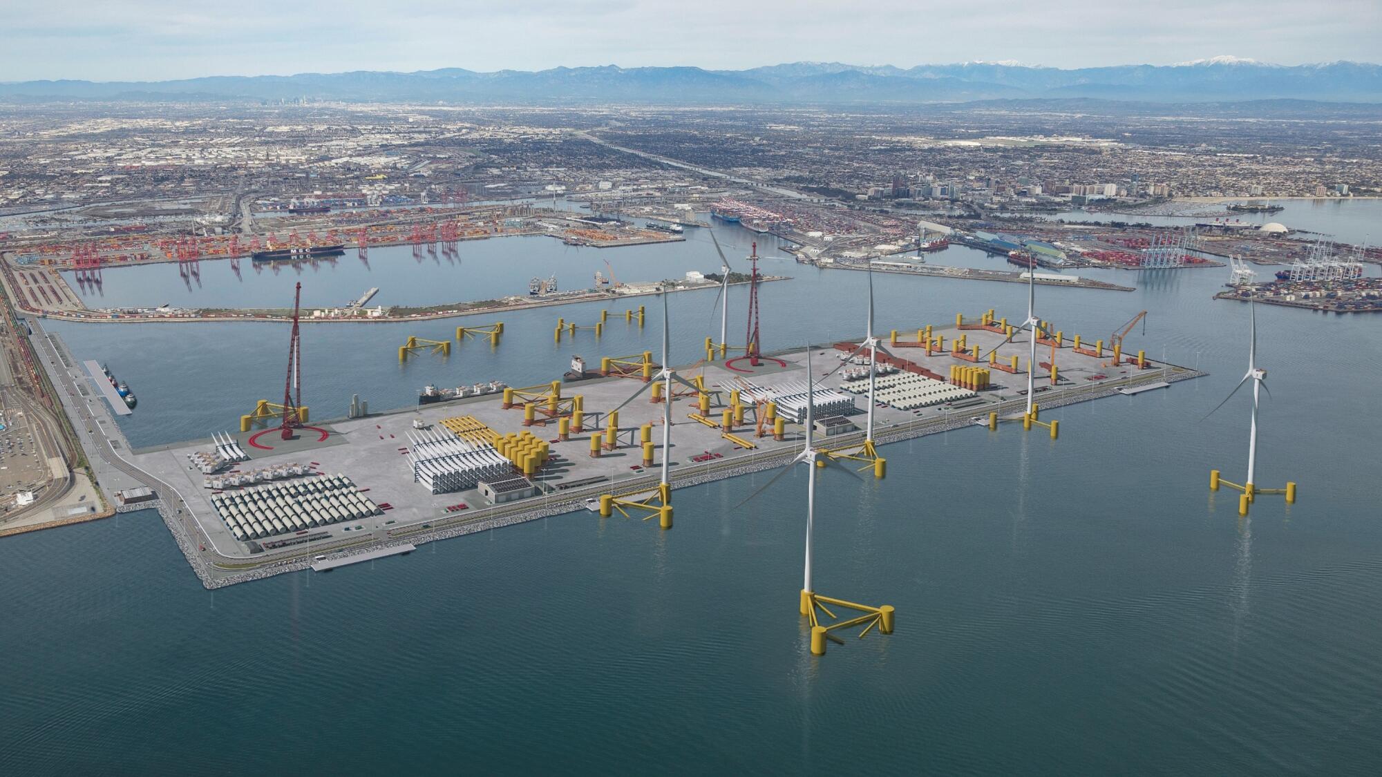 A rendering of the proposed Pier Wind project at the Port of Long Beach.