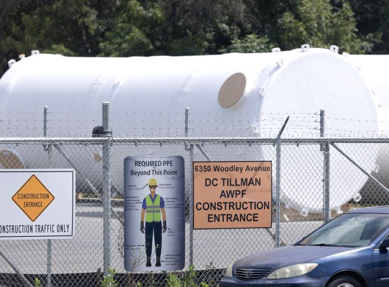Storage tanks await placement at the groundwater replenishment project 
