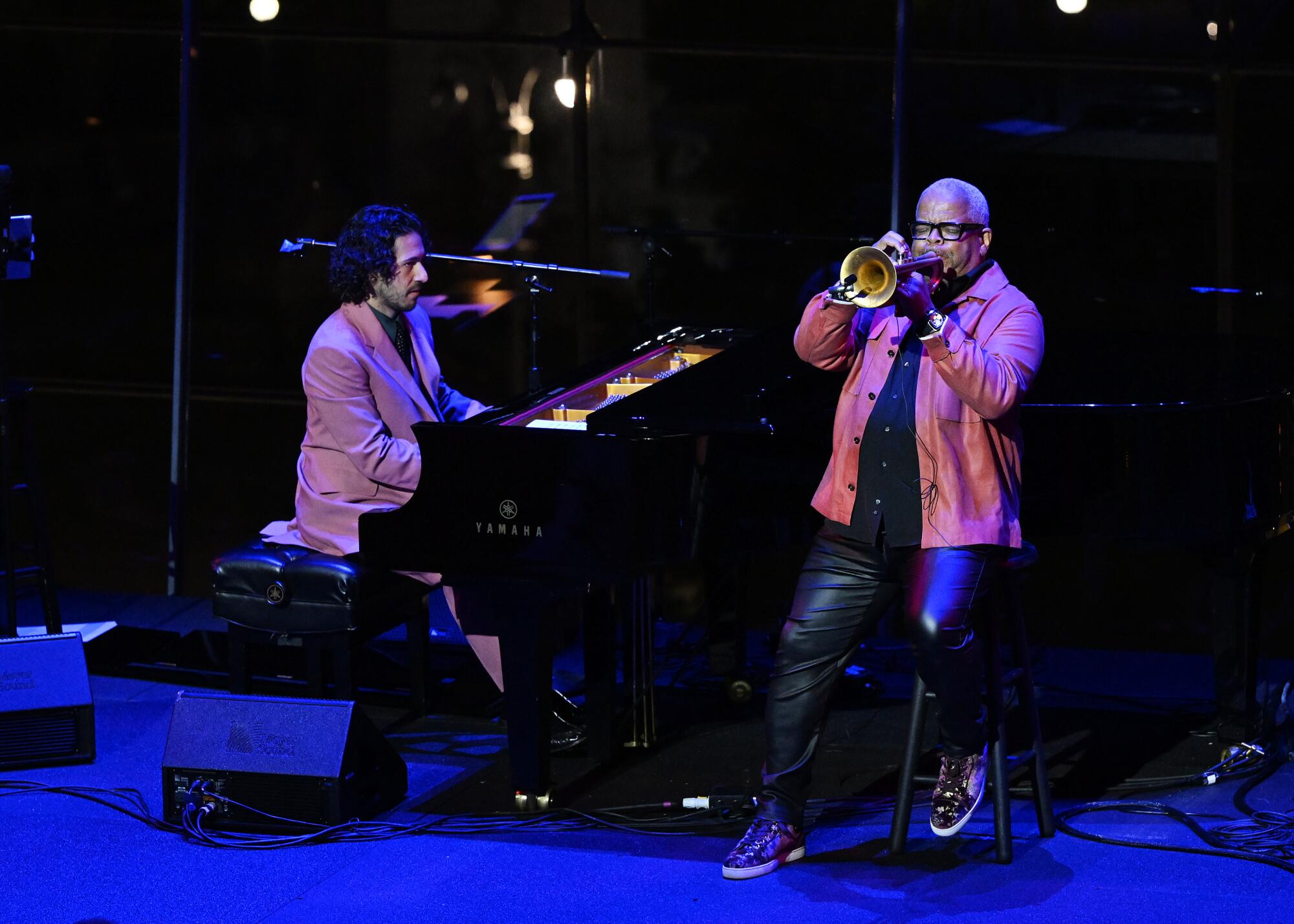 Emmet Cohen, left, performs with Terence Blanchard at Lincoln Center in 2025.