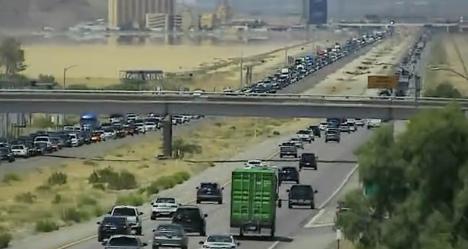 Traffic gridlocked for miles along I-15 on California-Nevada border