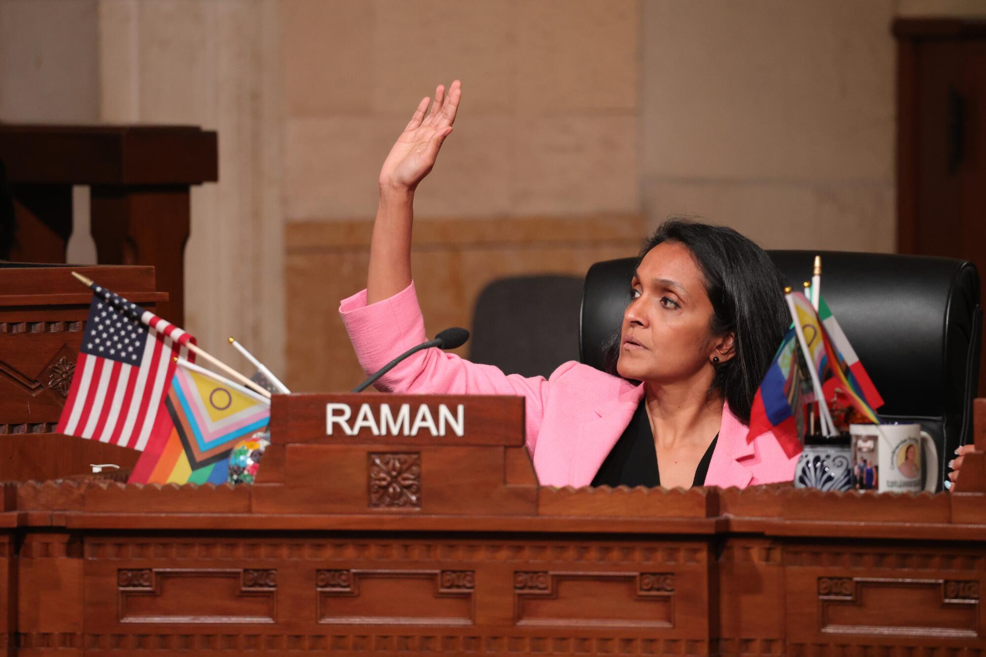 Nithya Raman in City Council chambers. 