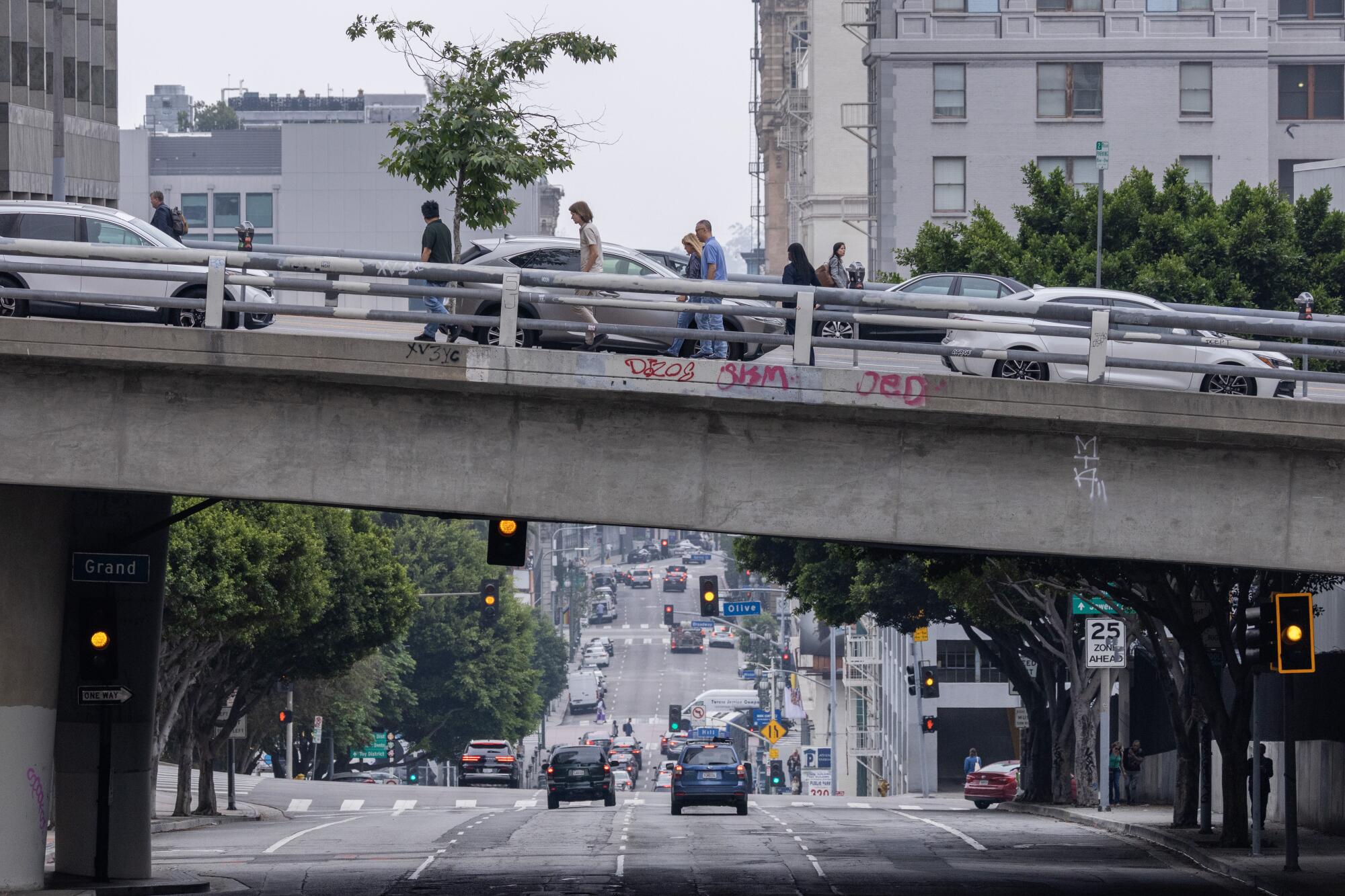 View of 4th Street and Grand Avenue in downtown Los Angeles.