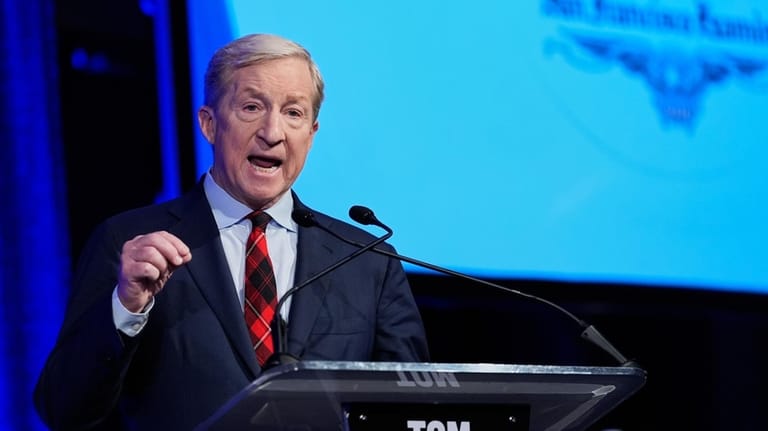 Tom Steyer speaks during a California gubernatorial debate in San...
