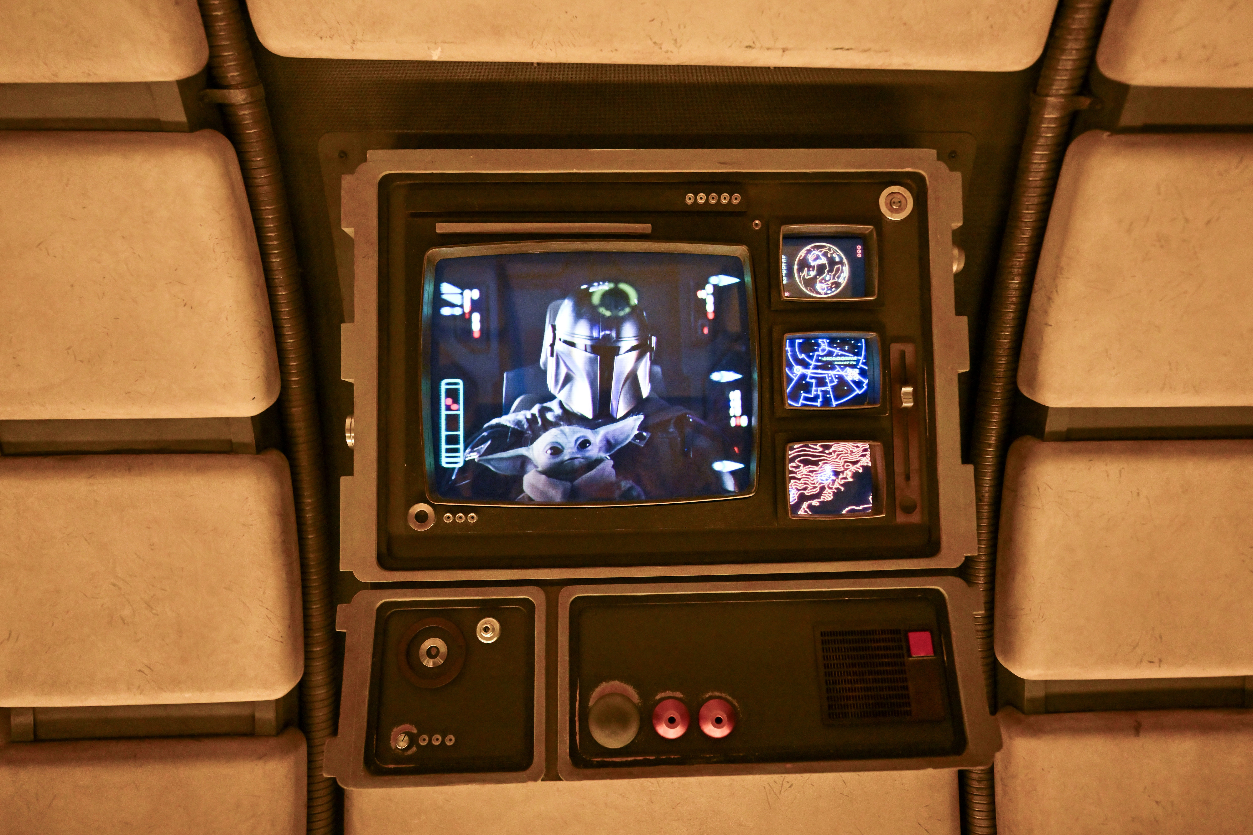 The Mandalorian and Grogu welcome riders to Millennium Falcon: Smugglers...