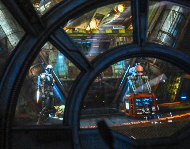 The Mandalorian and Grogu appear at the end of Millennium Falcon: Smugglers Run in Star Wars: Galaxy's Edge at Disneyland in Anaheim, CA, on Wednesday, May 20, 2026. The updated ride lets visitors pick from the three different destinations - Bespin (Cloud City), Endor (Wreckage of the second Death Star) or Coruscant (The city-planet) - and appearances by The Mandalorian and Grogu. (Photo by Jeff Gritchen, Orange County Register/SCNG)