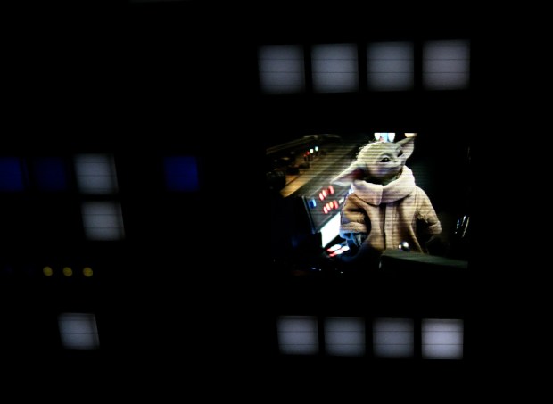 Grogu helps guide riders on screens inside Millennium Falcon: Smugglers Run in Star Wars: Galaxy's Edge at Disneyland in Anaheim, CA, on Wednesday, May 20, 2026. The updated ride lets visitors pick from the three different destinations - Bespin (Cloud City), Endor (Wreckage of the second Death Star) or Coruscant (The city-planet) - and appearances by The Mandalorian and Grogu. (Photo by Jeff Gritchen, Orange County Register/SCNG)