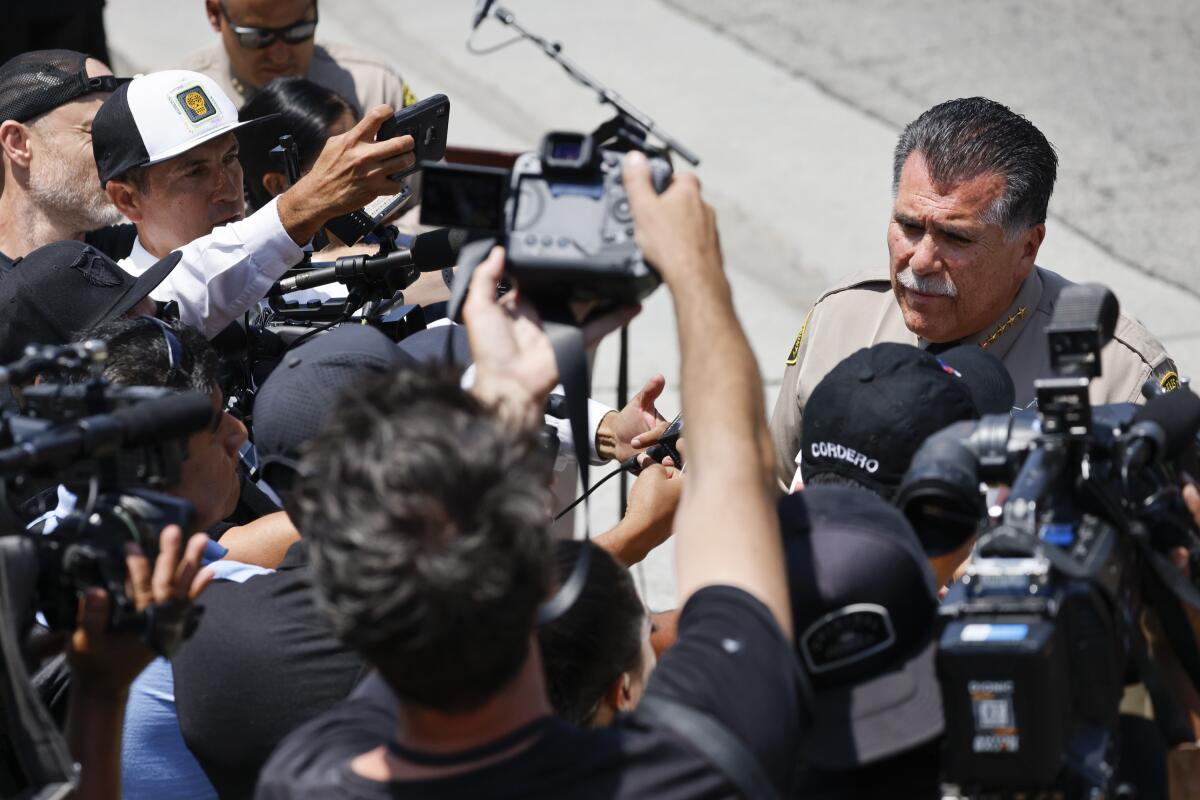 LA County Sheriff Robert Luna speaks to press