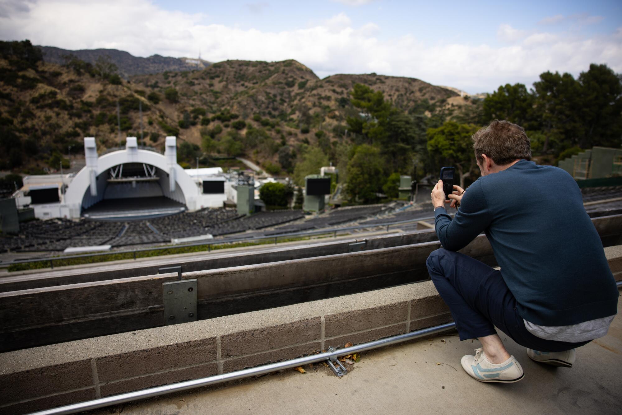 Daniel Harding takes a photograph of the Hollywood Bowl.