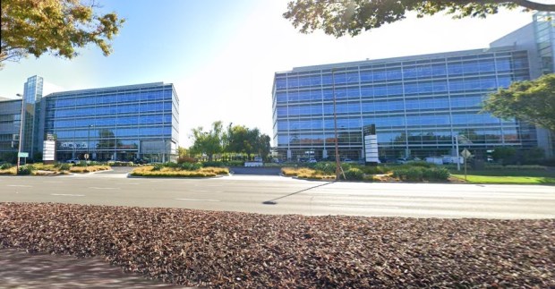 Great America Commons office complex, consisting of 4655 Great America Parkway (left) and 4555 Great America Parkway (right) in Santa Clara, seen in September 2025. (Google Maps)