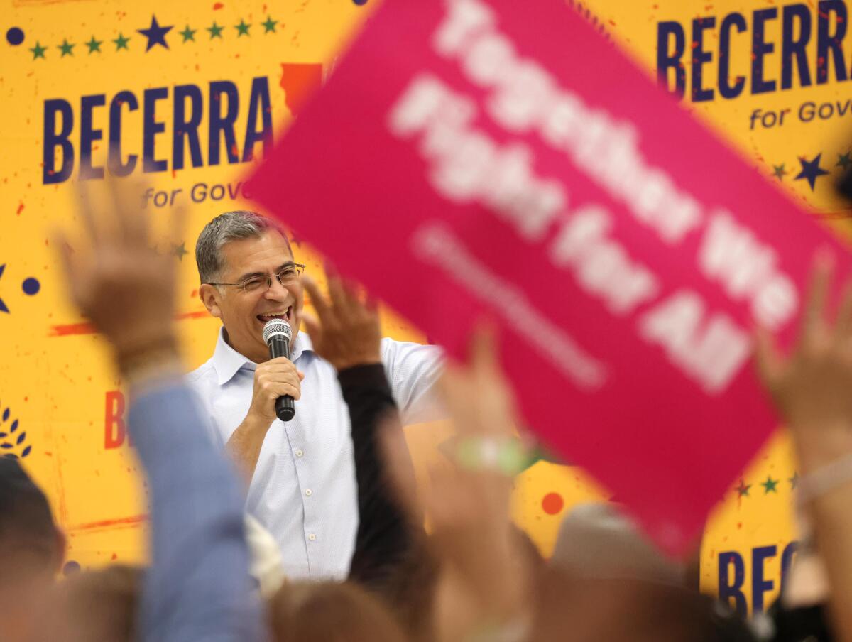 Xavier Becerra speaks to supporters at the UFCW Local 1167 Union Hall.