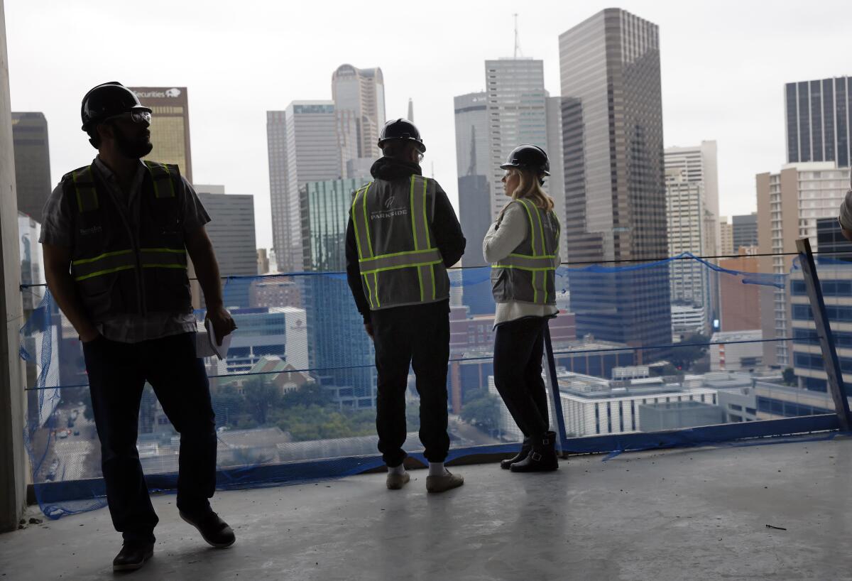 View from the 16th floor of the new Bank of America Tower in Dallas under construction in March.