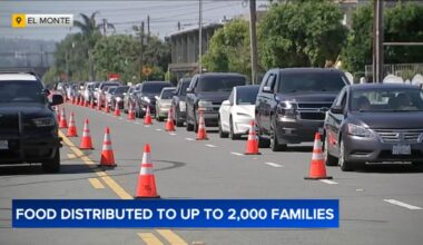 Traffic jammed as 2,000 families line up for free food in El Monte