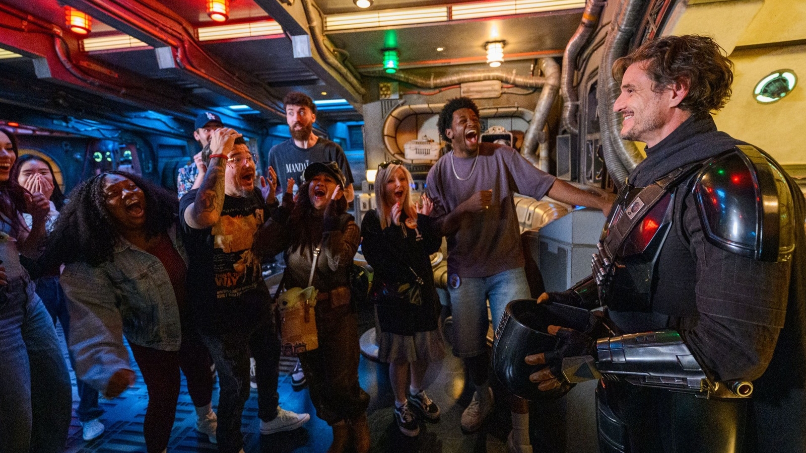 Pedro Pascal surprises guests as 'The Mandalorian' at Star Wars: Galaxy's Edge in Disneyland